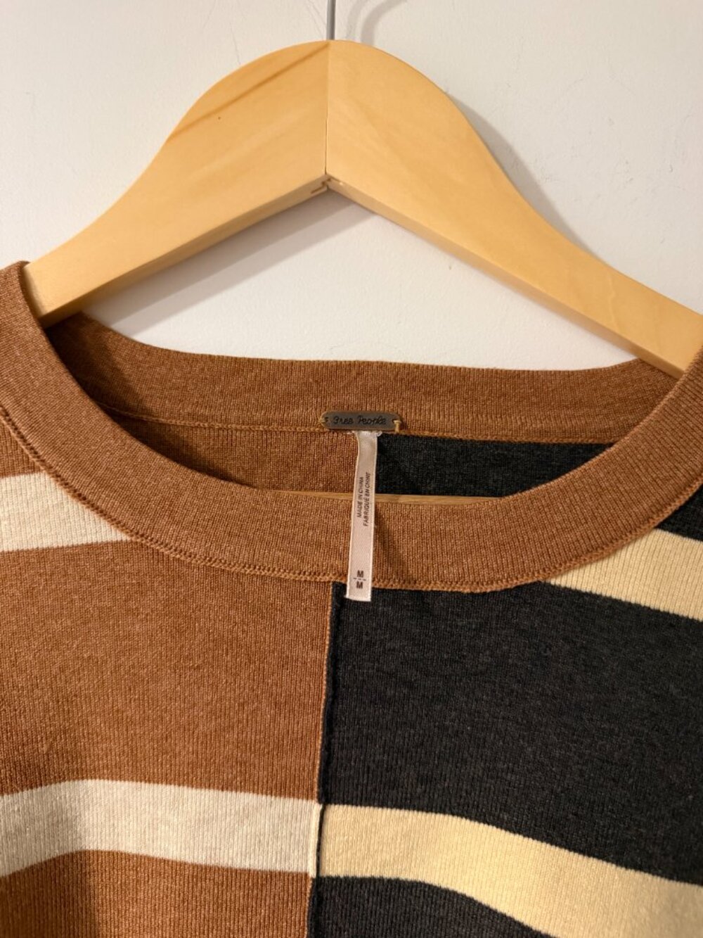 Free People Uptown Stripe Sweatshirt SPICED OATMEAL COMBO, Size Medium - Picture 6 of 6